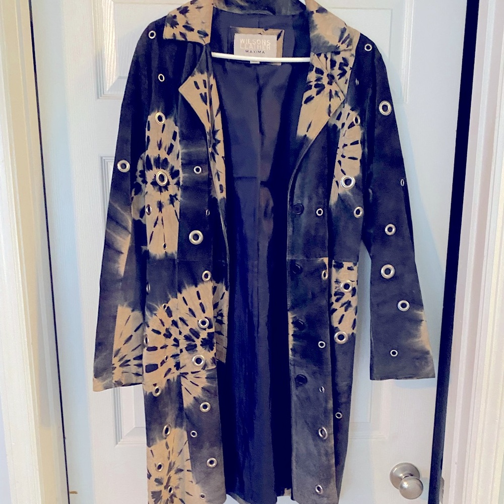 Knee length leather coat